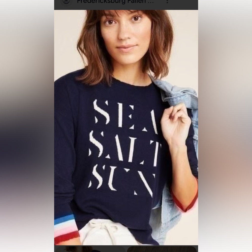 Rare Anthropologie MB Navy Blue Sea Salt Sun Sweater. 3/4 length sleeves size m